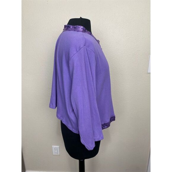 Roaman's Women's Plus 3XL Purple Sequin-Trimmed Cardigan Sweater 1973 - Picture 4 of 8